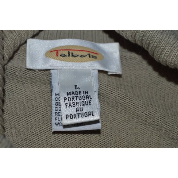 Vintage Talbots Gray Green Turtle Neck Sweater Womens Large 100% Cotton Neutral - Picture 3 of 8